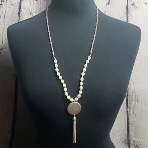 Faux Pearl Silver Long Necklace